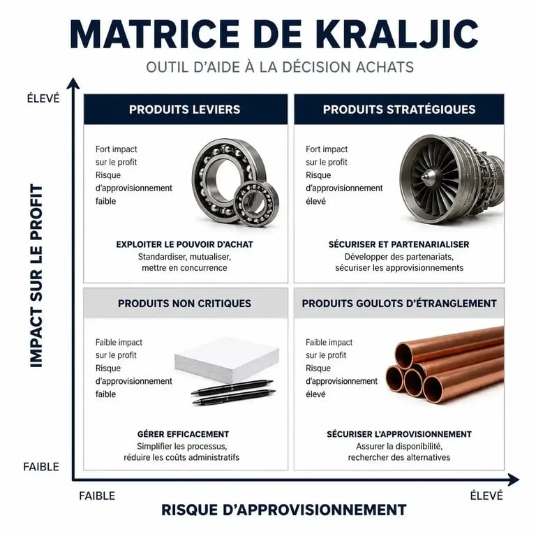 Infographie de la matrice de Kraljic pour la segmentation des fournisseurs dans le cadre du Supplier Relationship Management