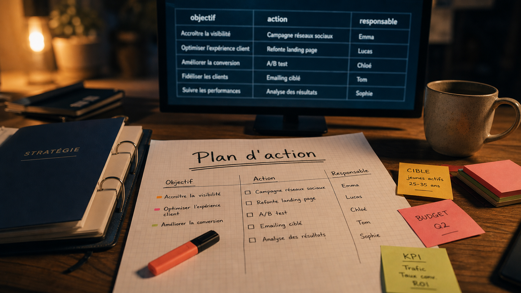 Exemple de plan d action en 7 étapes, feuille Plan d’action sur bureau
