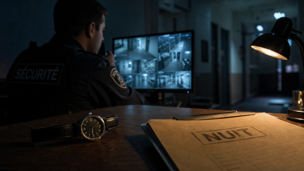 Metier de la nuit : agent de securite de nuit, ecran de surveillance