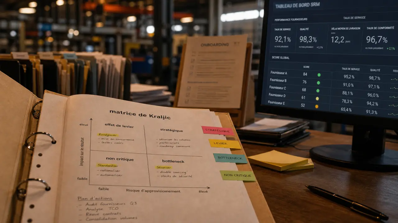 Supplier relationship management (SRM) : tableau KPI achats et matrice de Kraljic