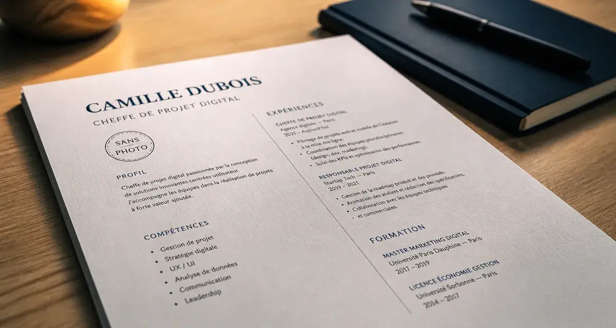 Photo : CV sans photo sur bureau, sans risque