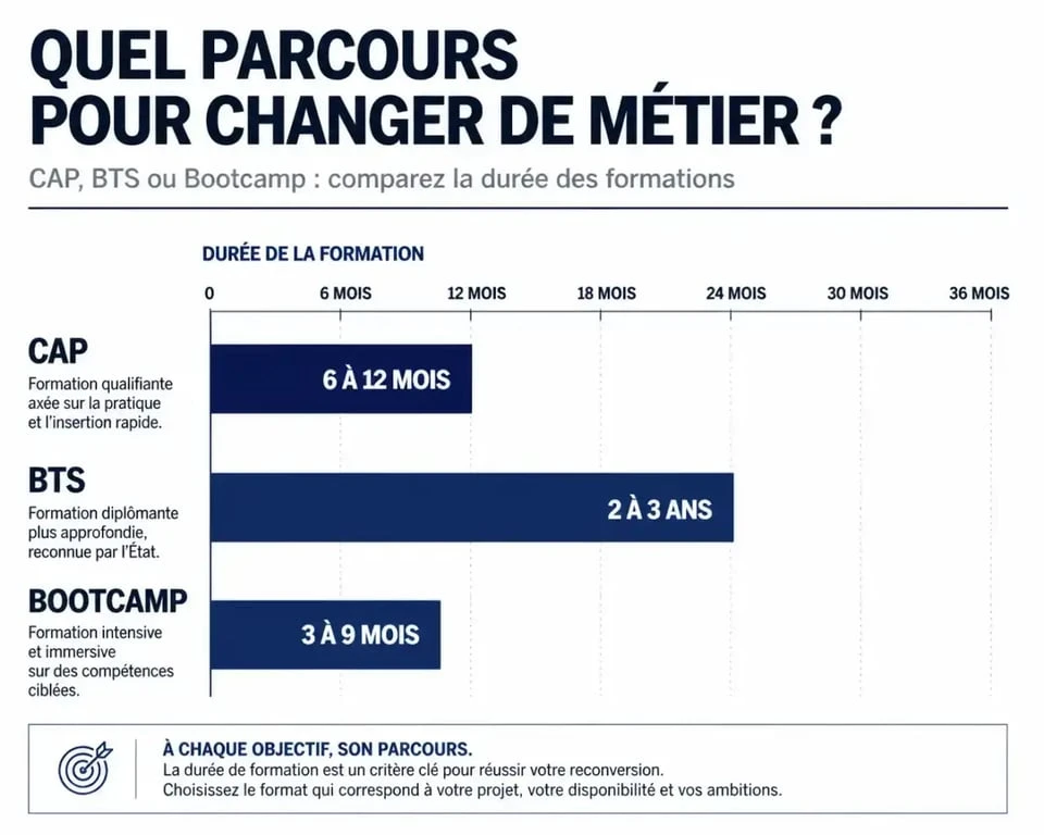 Infographie des parcours de formation pour les métiers des femmes : durée et types de diplômes