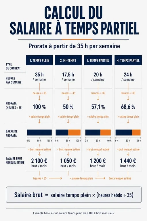 Travail à mi temps salaire : calcul du brut mensuel au prorata des heures et repères SMIC