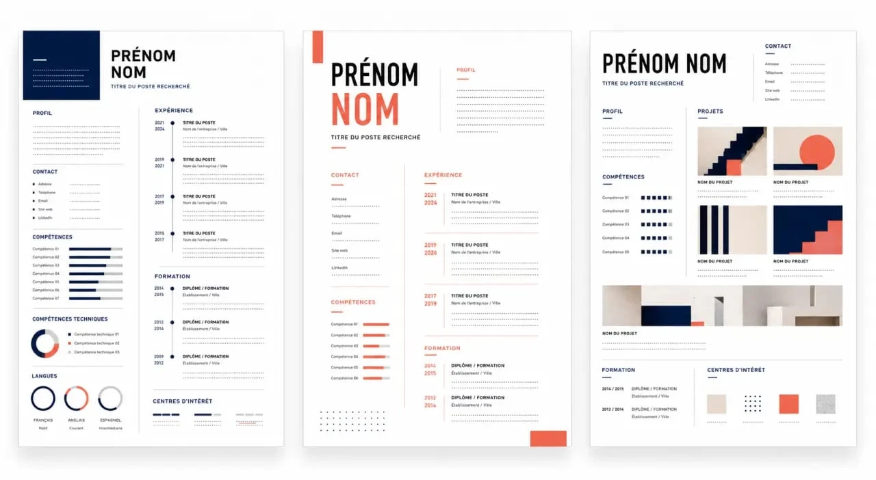 CV original exemple : trois maquettes de mise en page professionnelles pour se démarquer