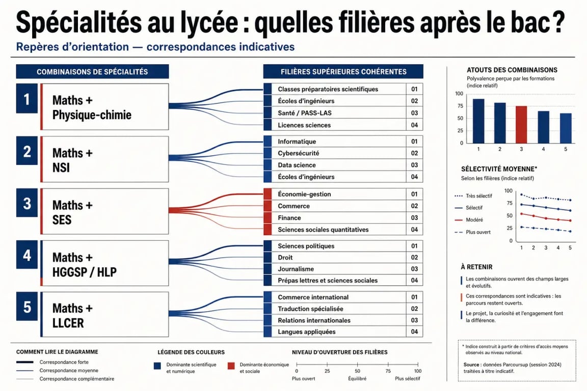 Comment réussir ses études supérieures avec une spécialité mathématiques : tableau visuel des combinaisons de spécialités et des études cohérentes