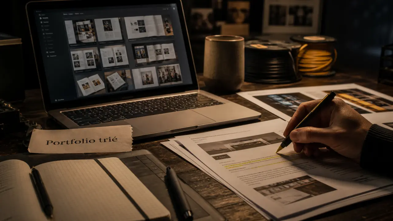 Freelance graphiste emploi : portfolio trié sur table, ordinateur et tablette graphique