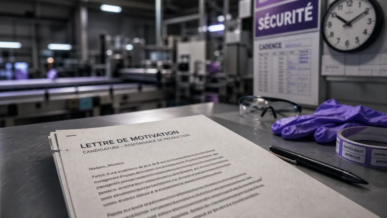 Lettre de motivation en usine : modèle sur table industrielle