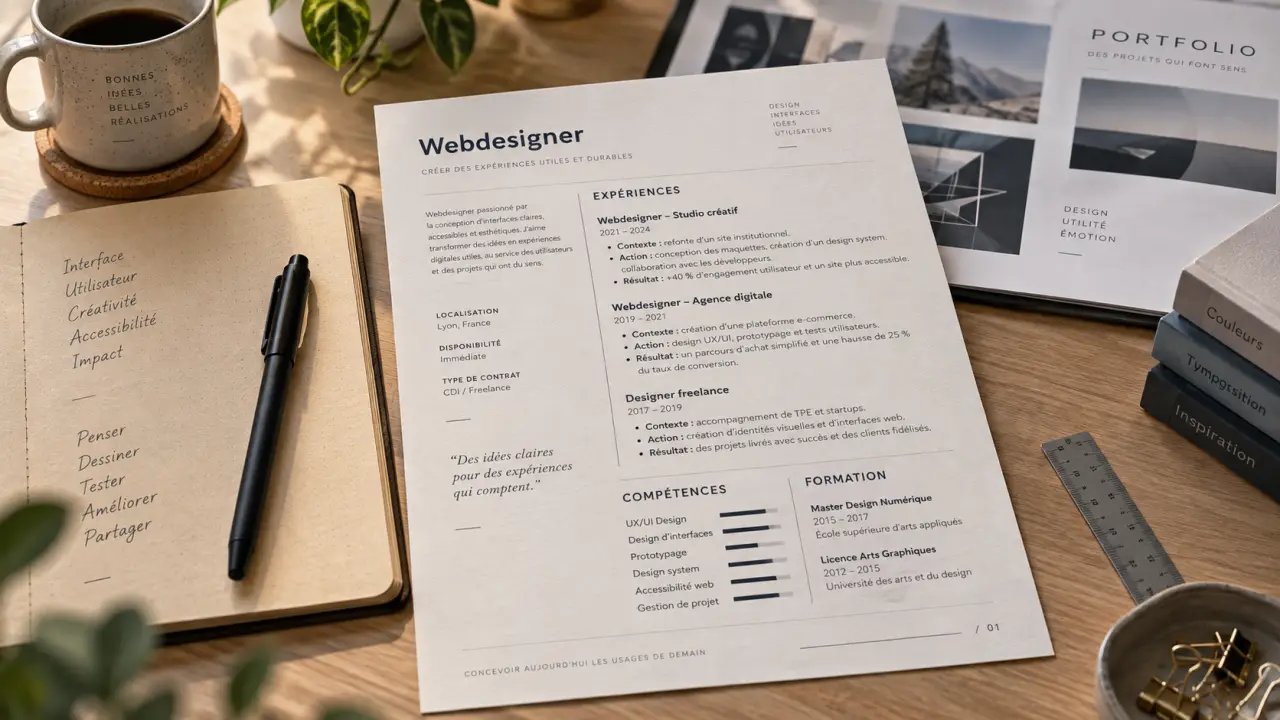 CV webdesigner : carnet, compétences et portfolio