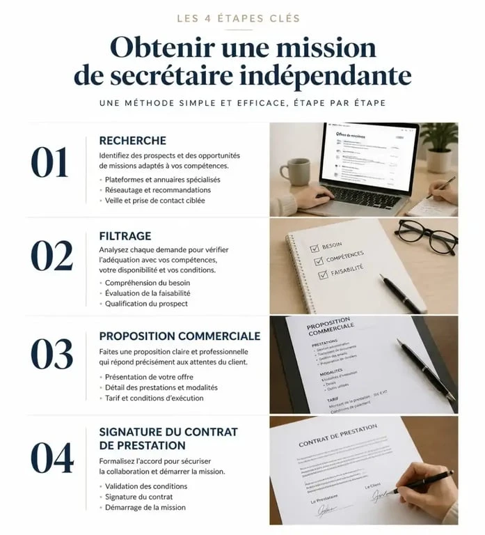 Processus pour trouver une offre mission secrétaire indépendante