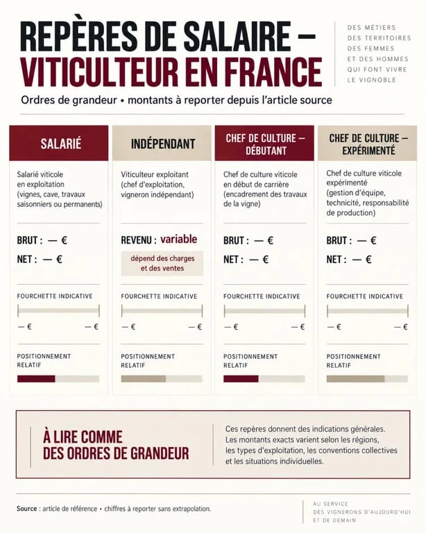 Infographie sur le salaire viticulteur selon le statut et l’expérience