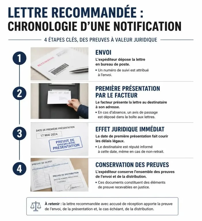 Infographie sur la procédure de sanction disciplinaire par lettre recommandée non retirée