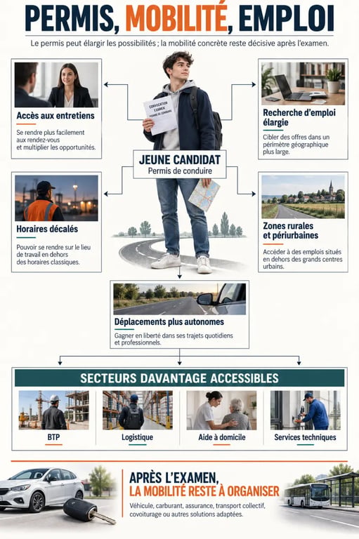 Infographie sur le permis de conduire comme levier d'insertion professionnelle des jeunes et l'accès à l'emploi