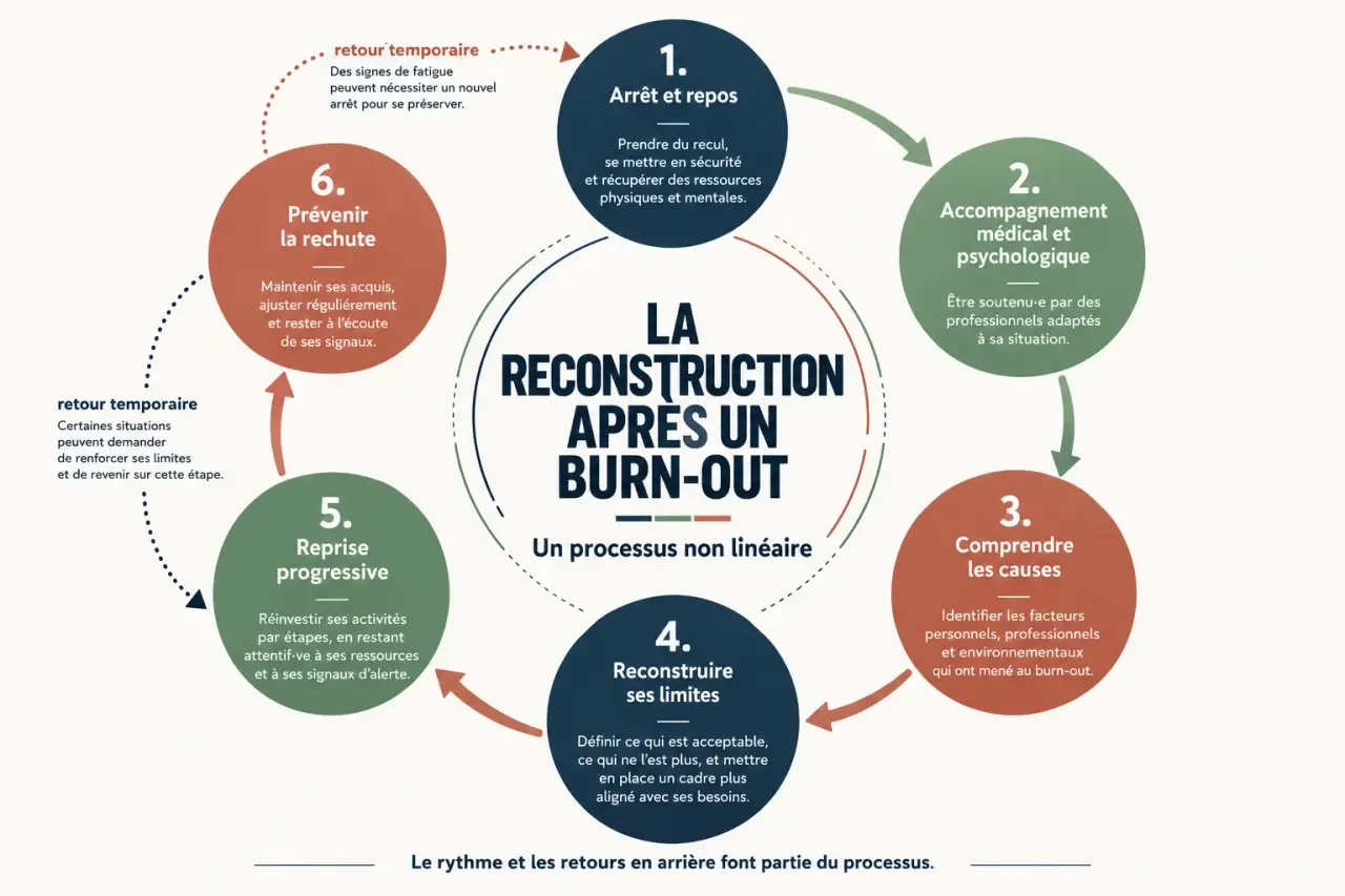 Se reconstruire après un burn-out : cycle de récupération, reprise progressive et prévention de la rechute