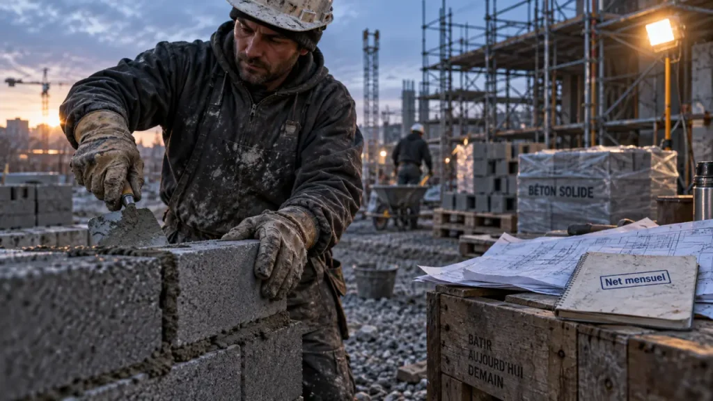 Salaire maçon net : maçon sur chantier gros œuvre